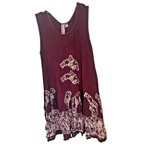 India Boutique Women Free Size Tie Dye Tank Top Art Embroidered Dolphins